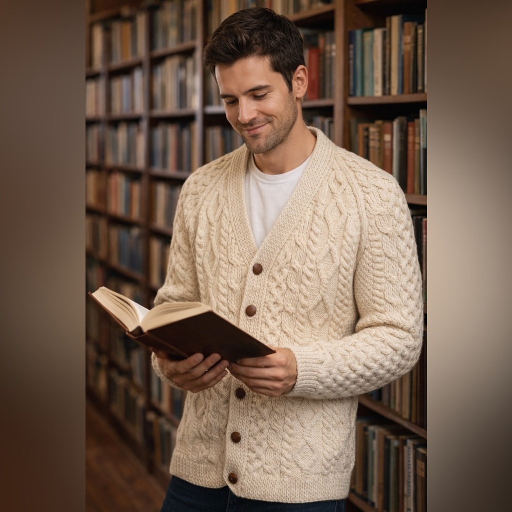 Vintage Men's Cream Cable Knit Sweater EUC